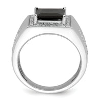 14k White Gold Onyx and Diamond Cross Mens Ring-RM3687