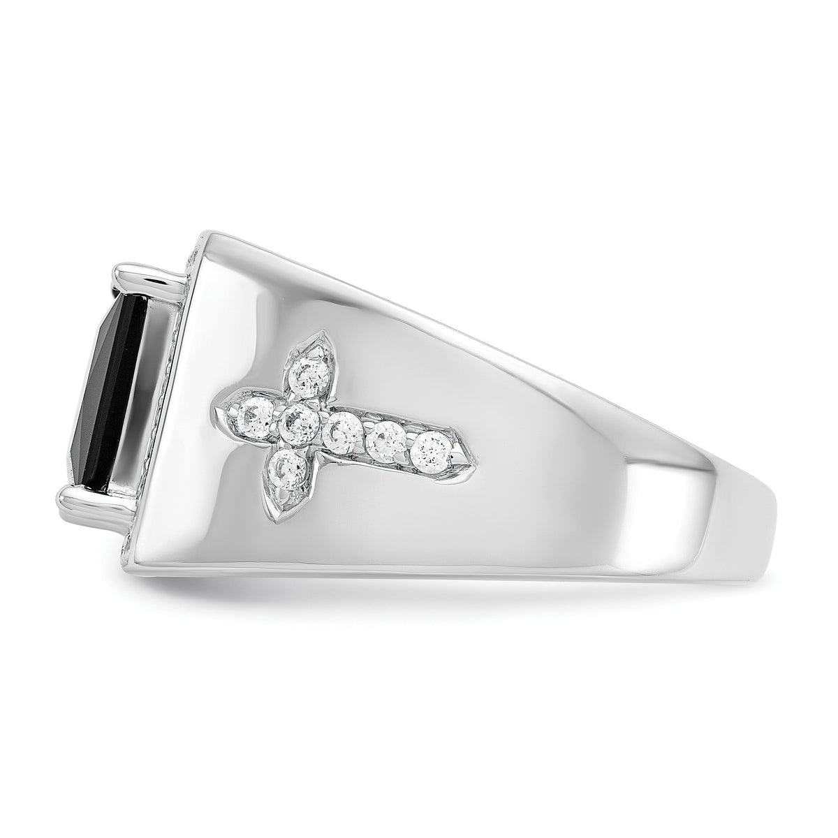 14k White Gold Onyx and Diamond Cross Mens Ring-RM3687