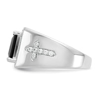 14k White Gold Onyx and Diamond Cross Mens Ring-RM3687