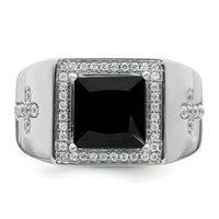 14k White Gold Onyx and Diamond Cross Mens Ring-RM3687