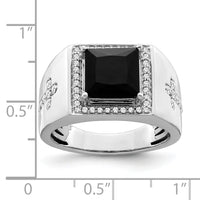 14k White Gold Onyx and Diamond Cross Mens Ring-RM3687