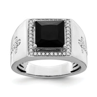 14k White Gold Onyx and Diamond Cross Mens Ring-RM3687