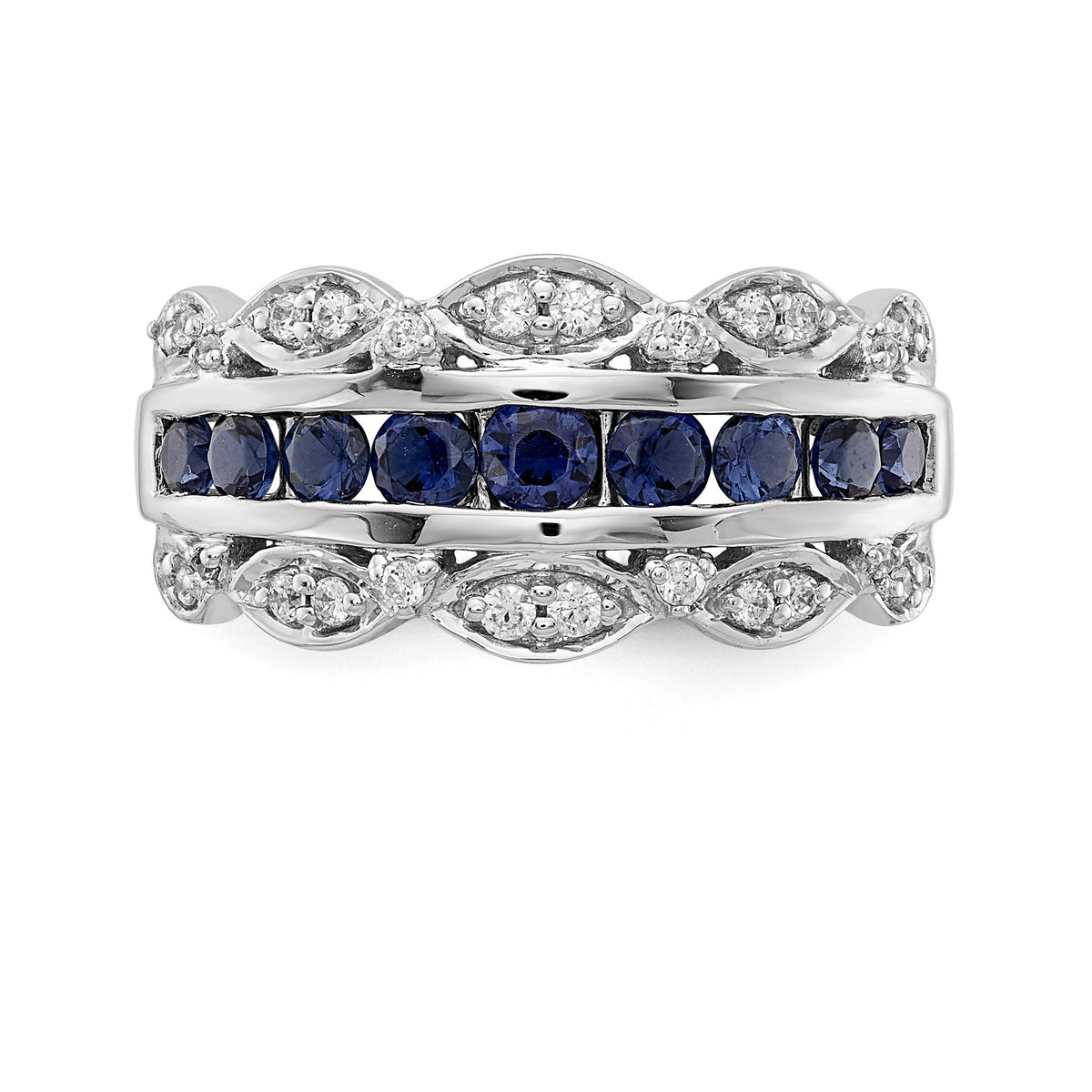 14k White Gold Diamond and Sapphire Fancy Ring-RM3846