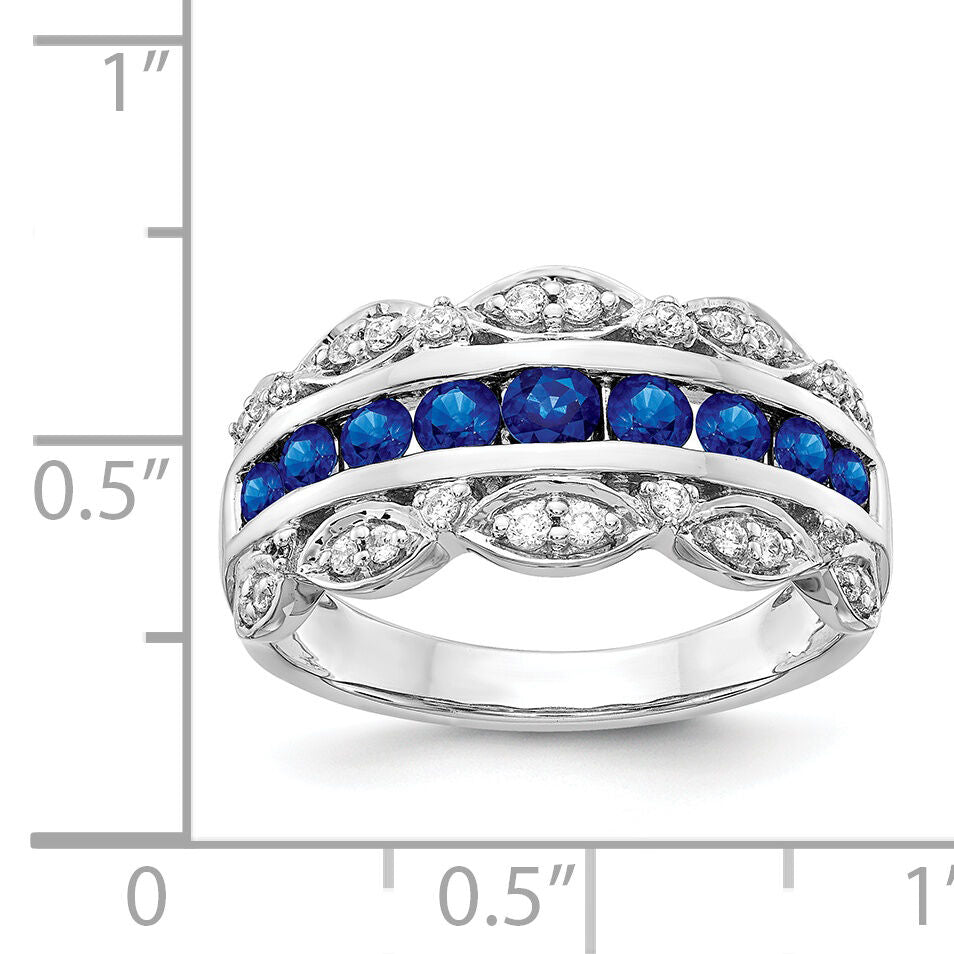 14k White Gold Diamond and Sapphire Fancy Ring-RM3846