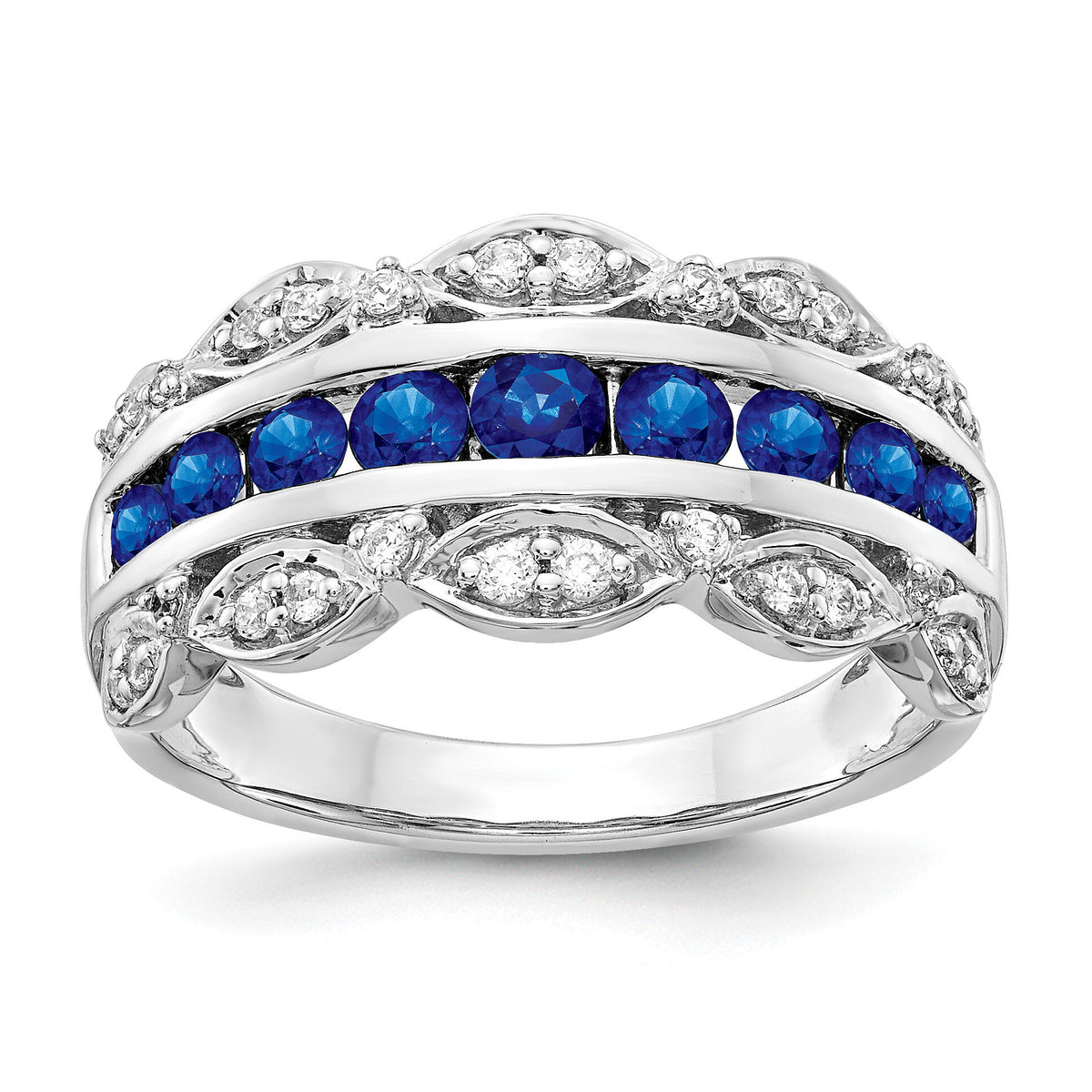 14k White Gold Diamond and Sapphire Fancy Ring-RM3846