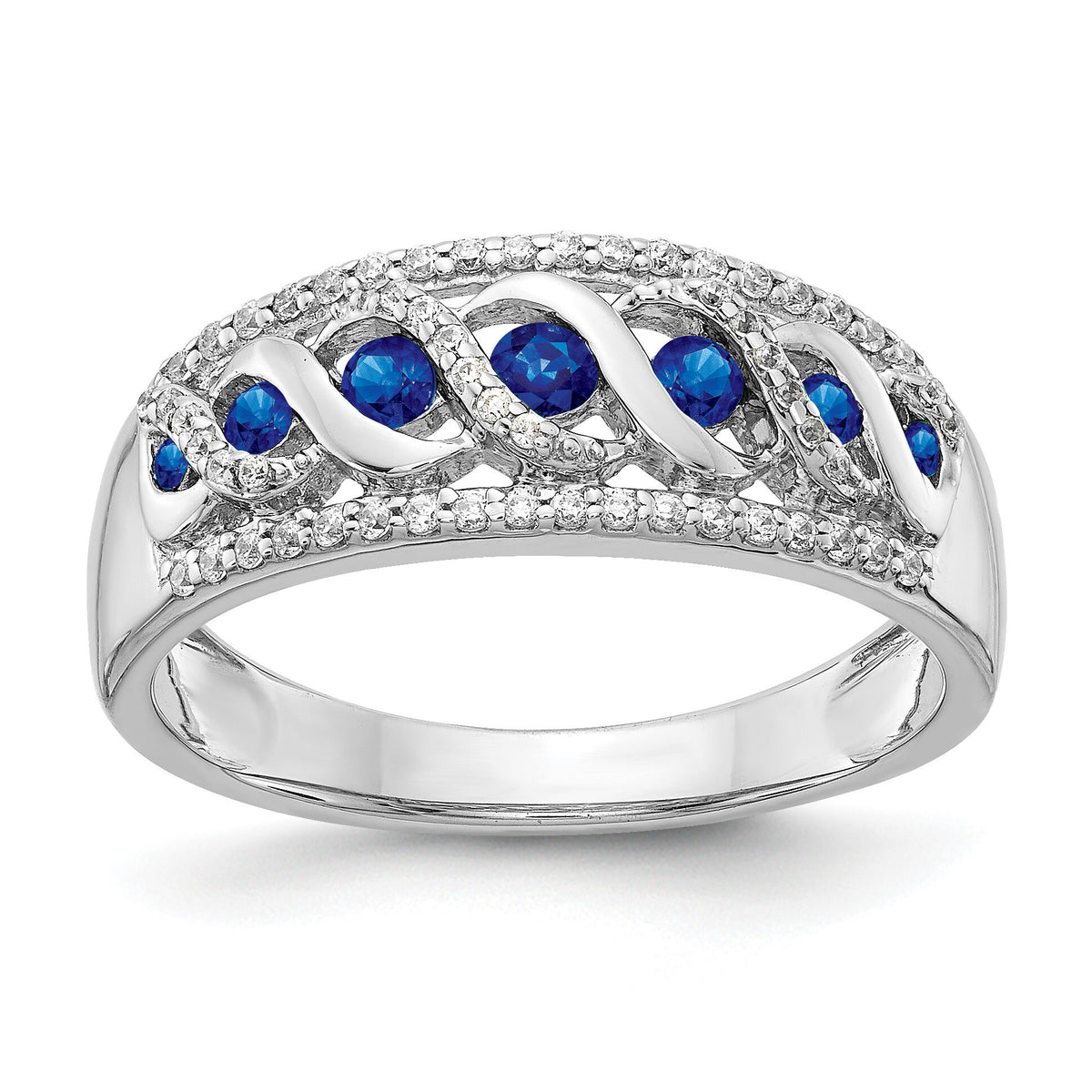 14k White Gold Diamond and Sapphire Fancy Twist Ring-RM3848
