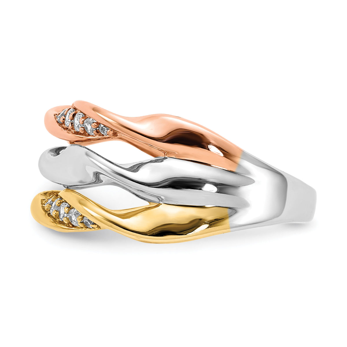 14k Tri-color Diamond Fancy Triple Twist Ring-RM3887