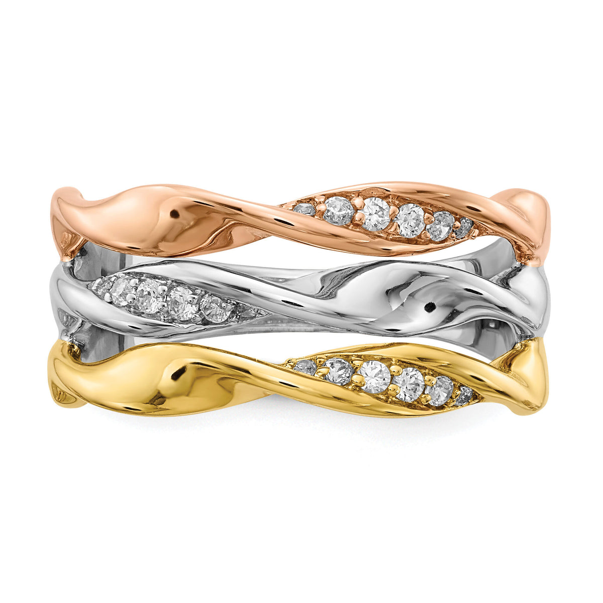 14k Tri-color Diamond Fancy Triple Twist Ring-RM3887