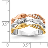 14k Tri-color Diamond Fancy Triple Twist Ring-RM3887