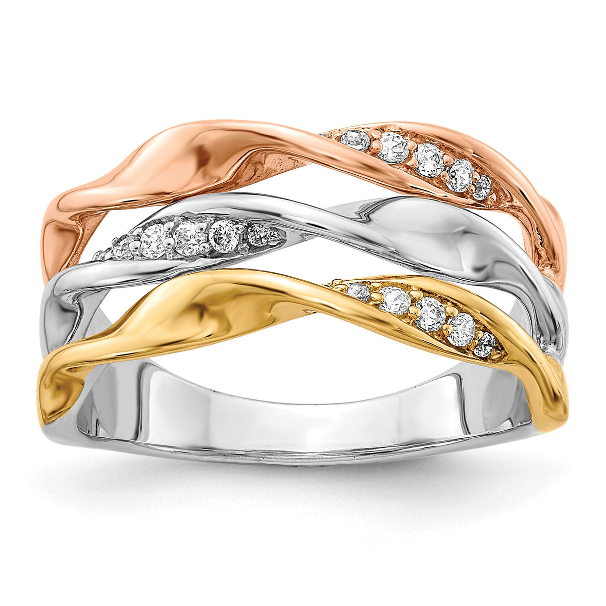14k Tri-color Diamond Fancy Triple Twist Ring-RM3887