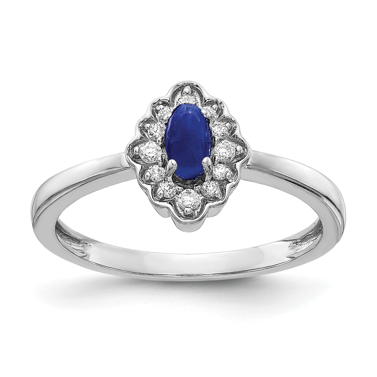 14k White Gold Diamond and Oval Cabochon Sapphire Ring-RM4033