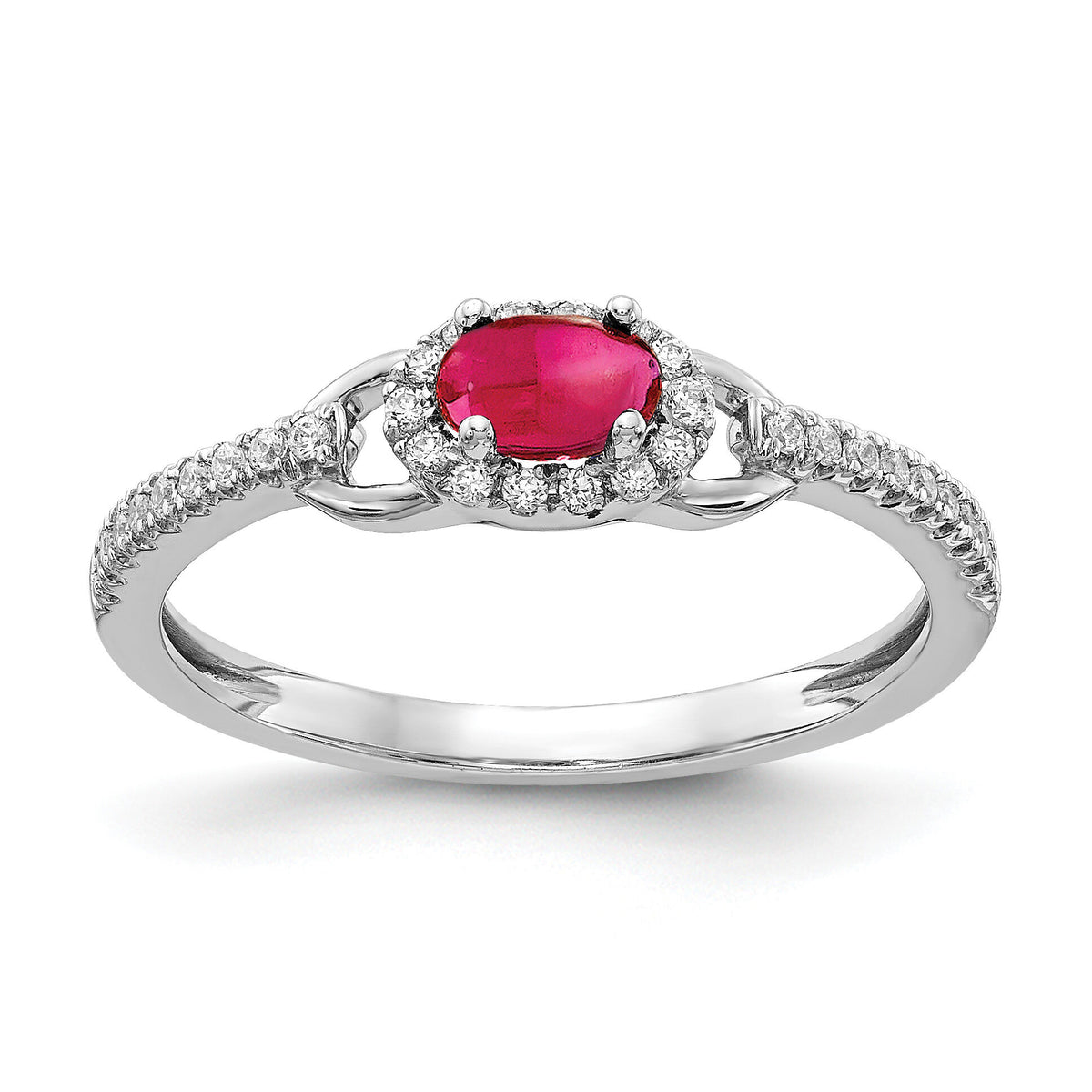 14k White Gold Diamond and Cabochon Ruby Ring-RM4034