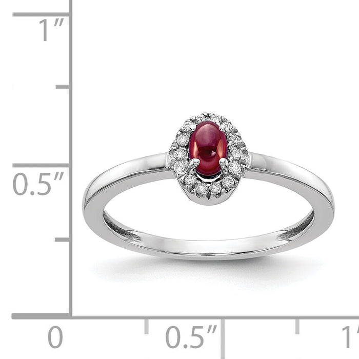 14k White Gold Diamond and Oval Cabochon Garnet Ring-RM4035