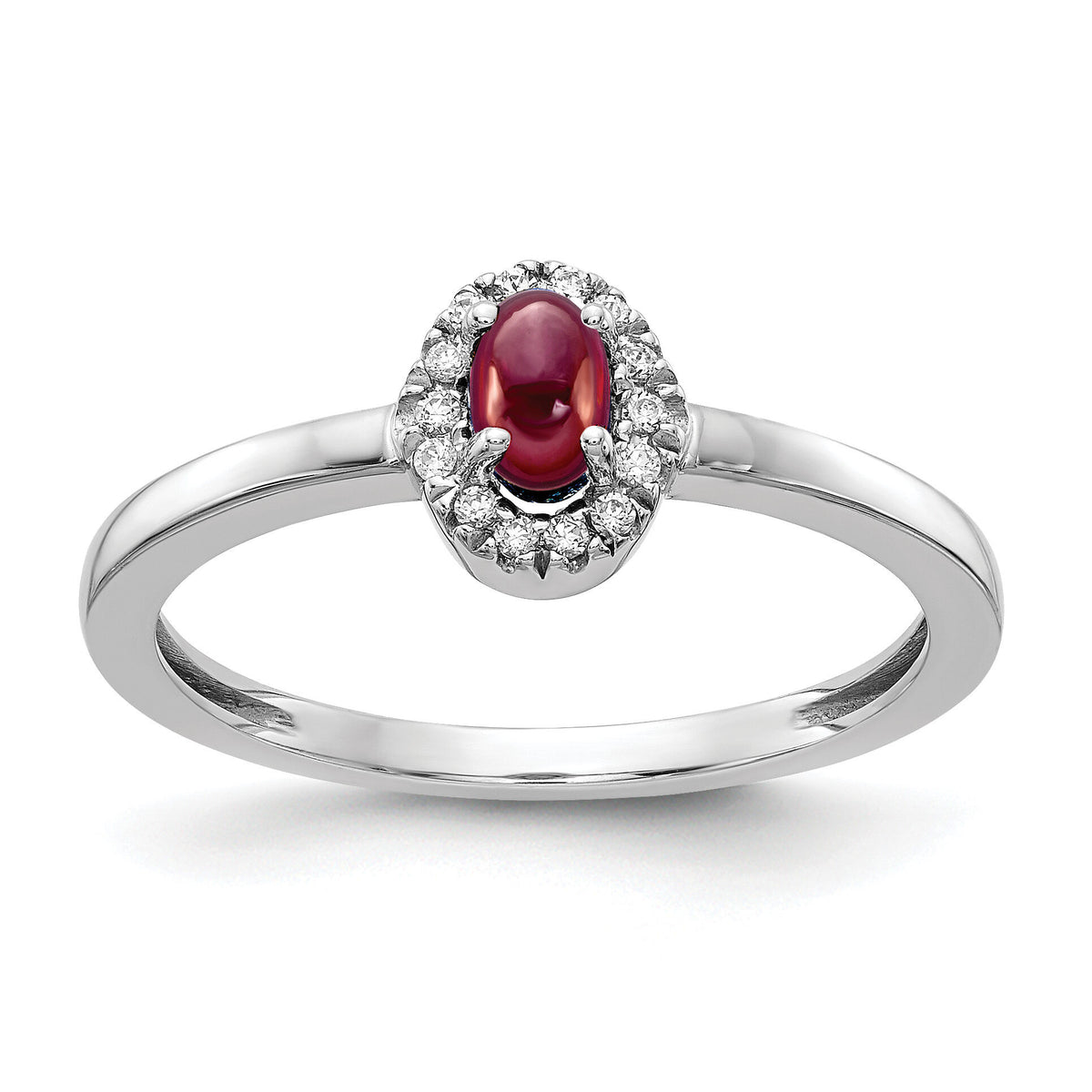 14k White Gold Diamond and Oval Cabochon Garnet Ring-RM4035