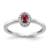 14k White Gold Diamond and Oval Cabochon Garnet Ring-RM4035