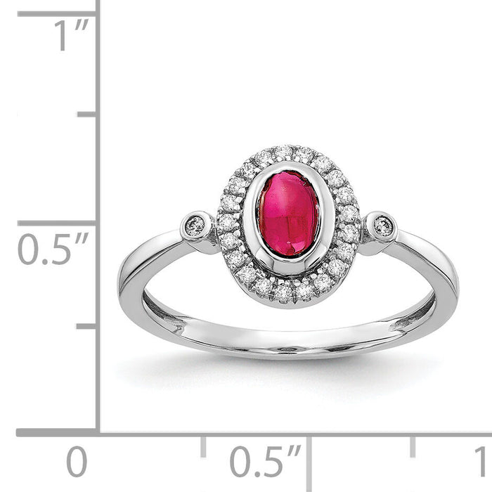 14k White Gold Diamond and Oval Cabochon Ruby Halo Ring-RM4036