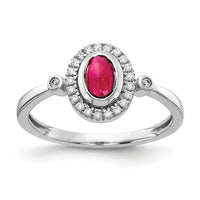 14k White Gold Diamond and Oval Cabochon Ruby Halo Ring-RM4036