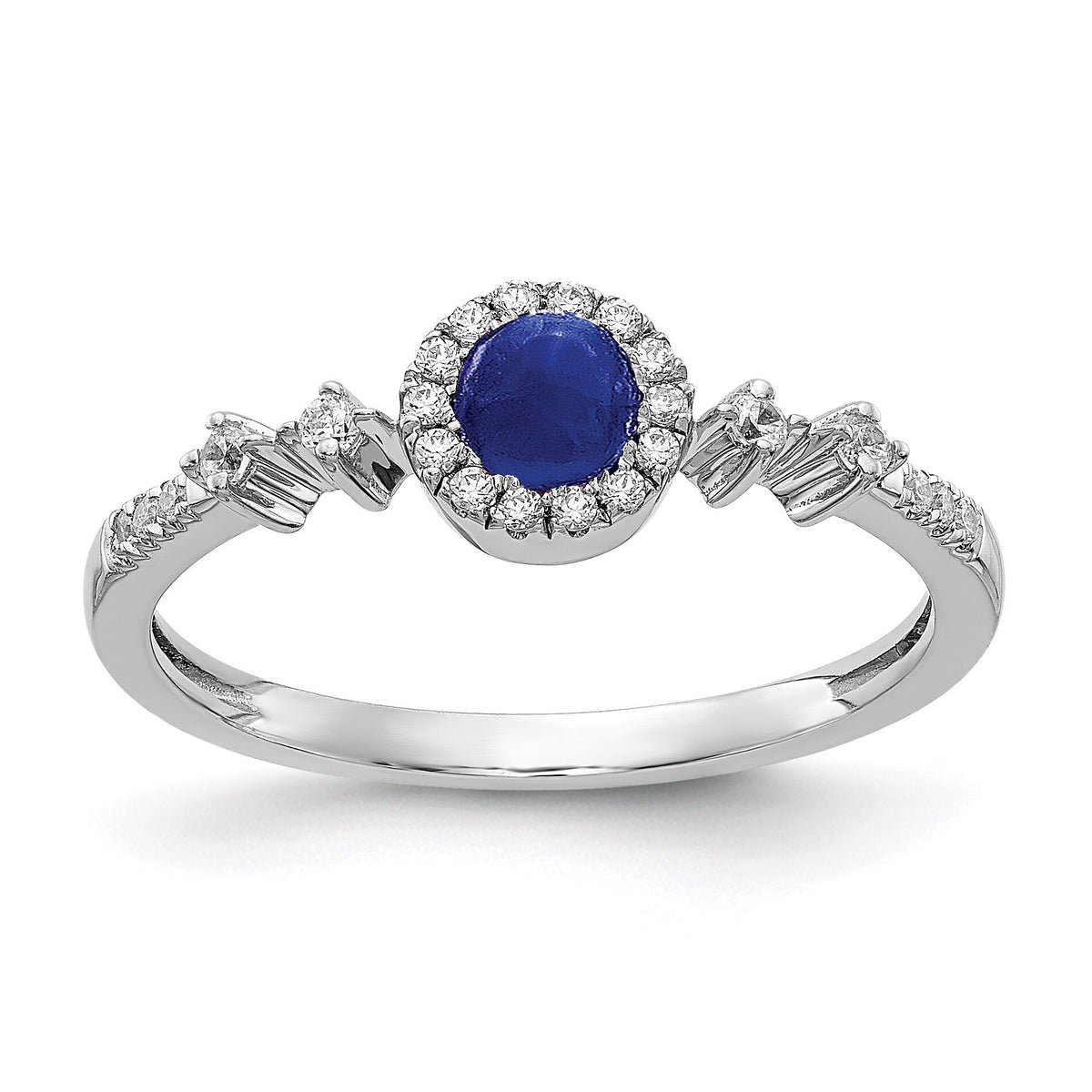 14k White Gold Diamond and Cabochon Sapphire Halo Ring-RM4037
