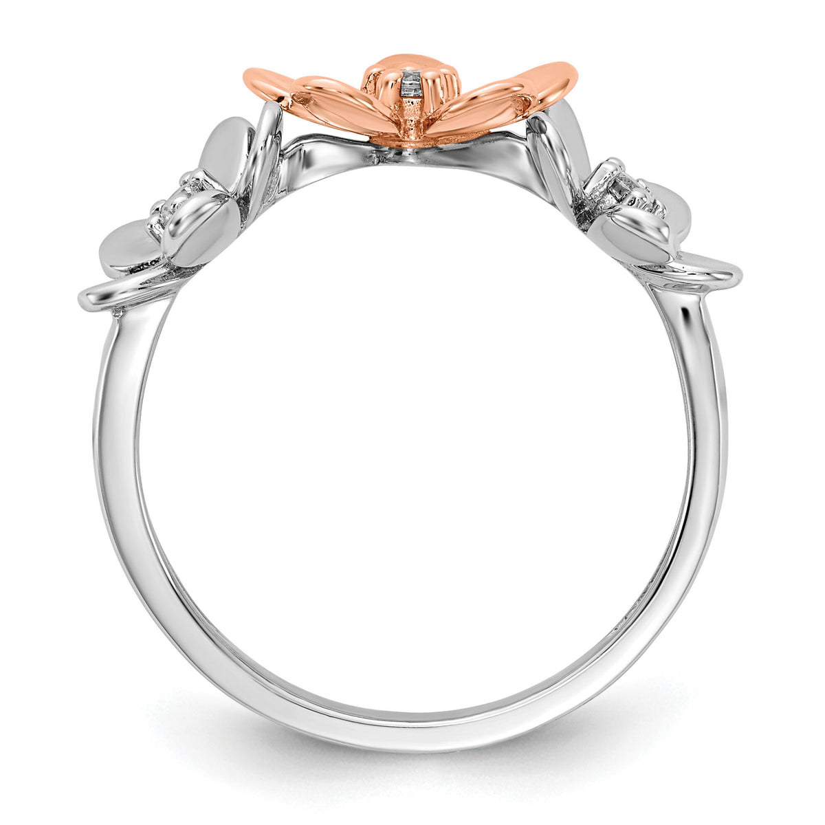 14k Rose and White Gold Diamond Flower Ring-RM4038