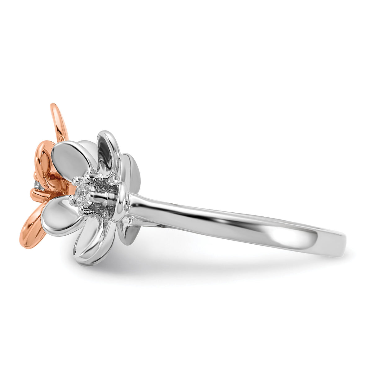14k Rose and White Gold Diamond Flower Ring-RM4038