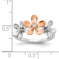 14k Rose and White Gold Diamond Flower Ring-RM4038