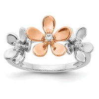 14k Rose and White Gold Diamond Flower Ring-RM4038