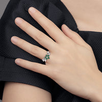14k White Gold Diamond and Emerald Flower Ring-RM4044