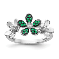 14k White Gold Diamond and Emerald Flower Ring-RM4044