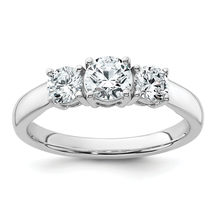 14k White Gold 1 ct Lab Grown Dia VS+ F+ 3 Stone Complete Engagement Ring-RM4229-100-WLD