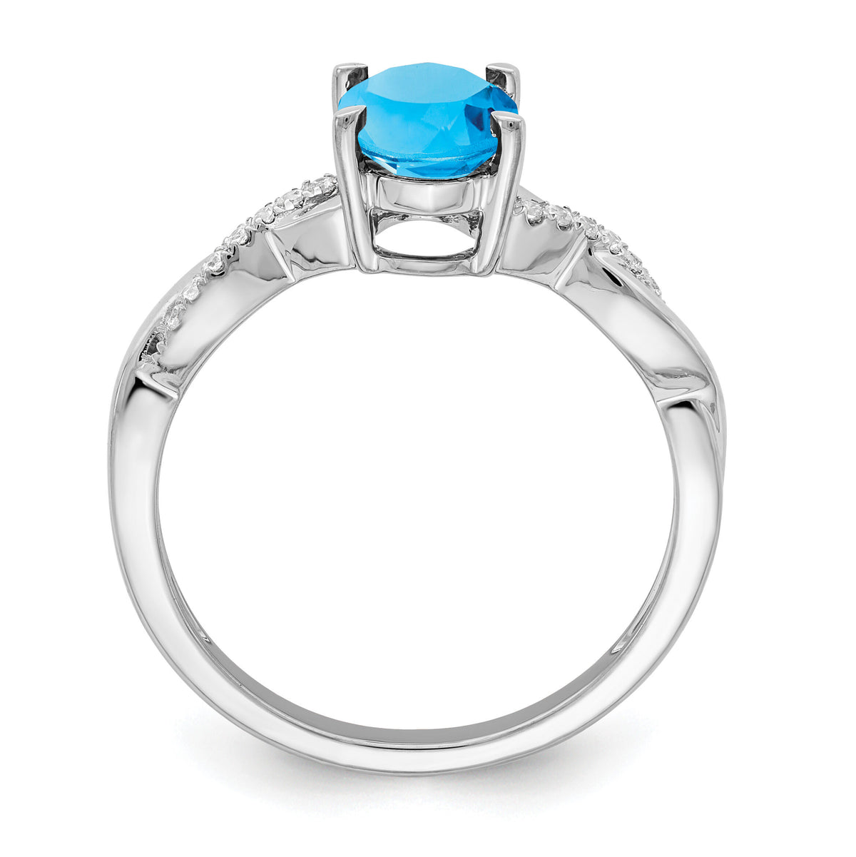 14k White Gold Oval Blue Topaz and Diamond Ring-RM4235