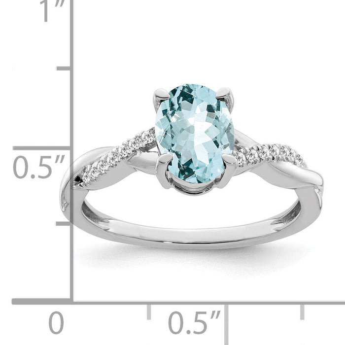 14k White Gold Oval Blue Topaz and Diamond Ring-RM4235