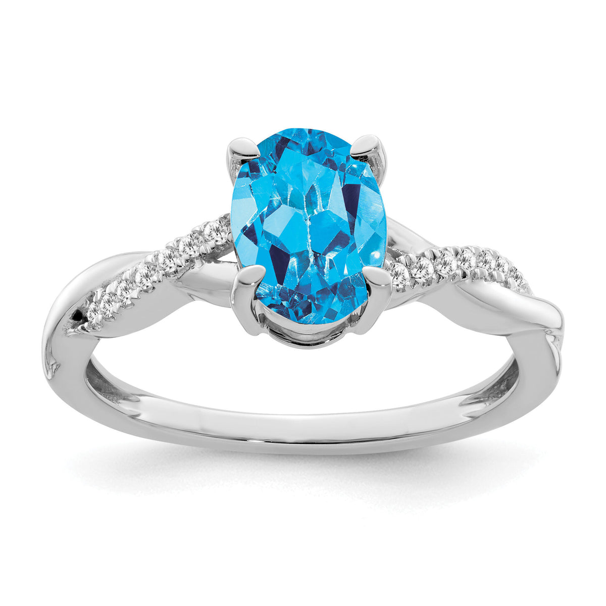 14k White Gold Oval Blue Topaz and Diamond Ring-RM4235