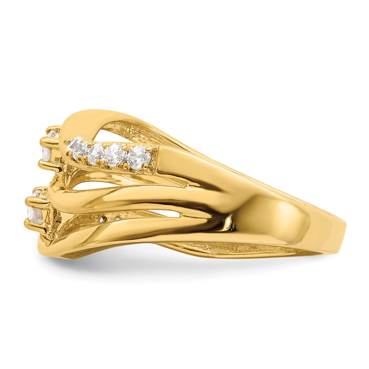 14k 3-row Wavy Diamond Ring-RM4243