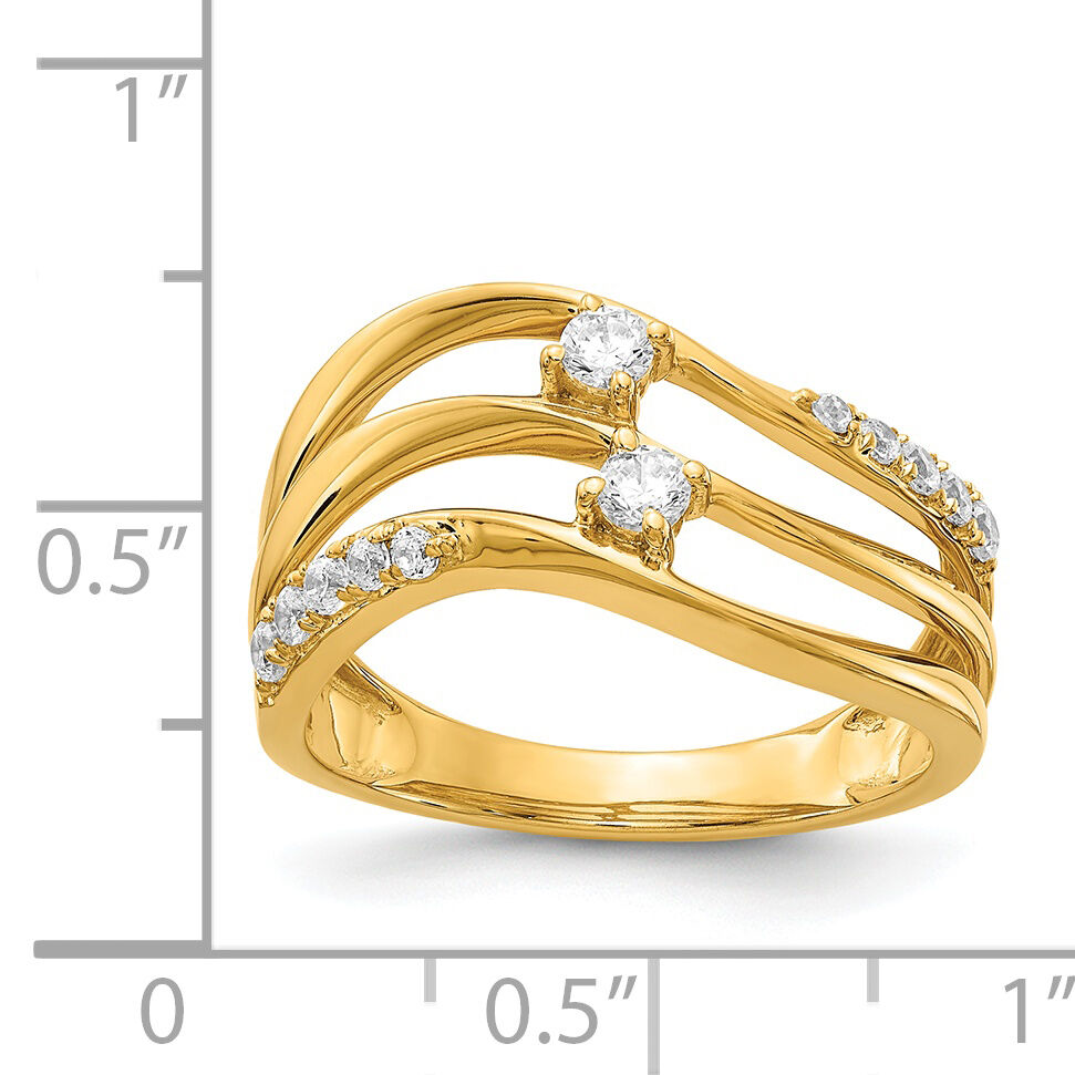 14k 3-row Wavy Diamond Ring-RM4243