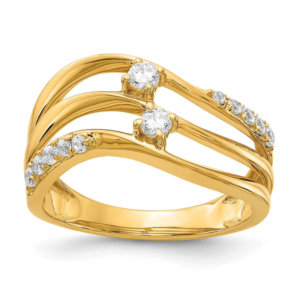14k 3-row Wavy Diamond Ring-RM4243