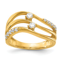 14k 3-row Wavy Diamond Ring-RM4243