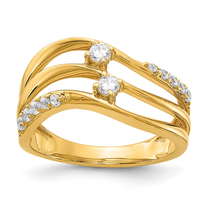 14k 3-row Wavy Diamond Ring-RM4243