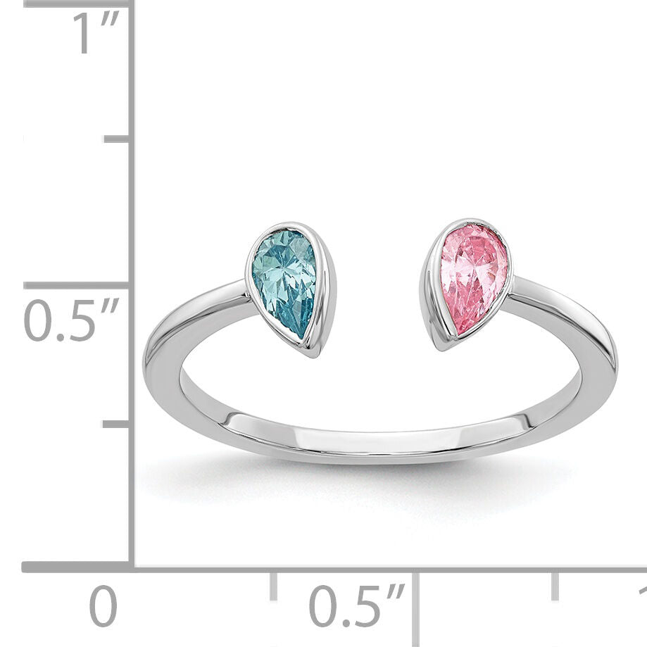 14k White Gold Pear Blue Topaz and Pink Tourmaline Ring-RM4295
