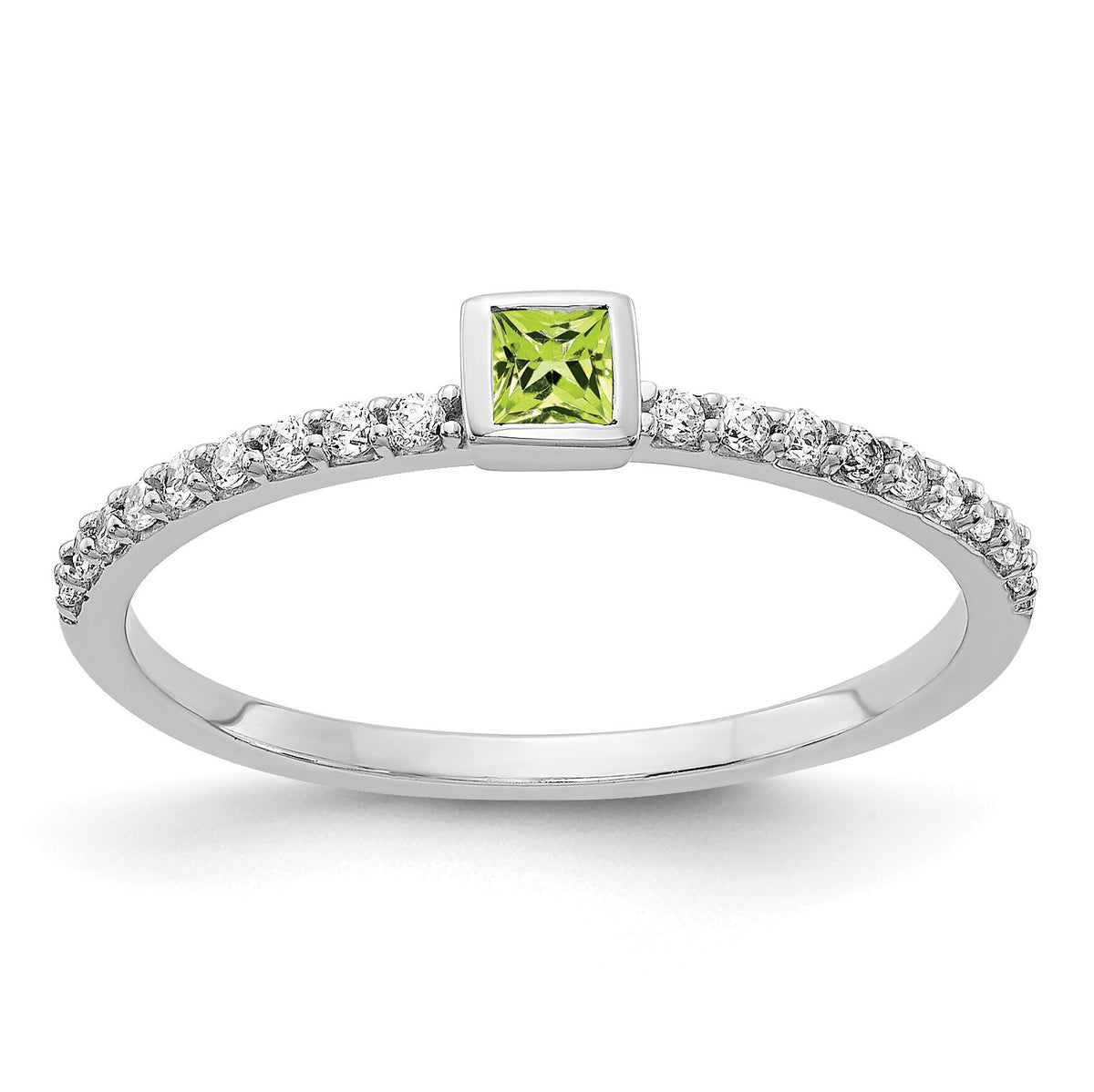 14k White Gold Diamond and Princess Peridot Ring-RM4323