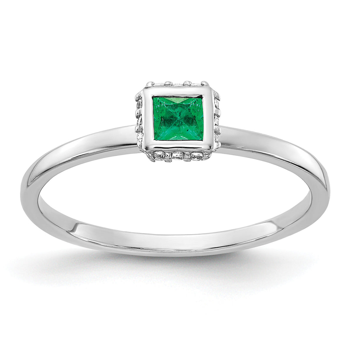 14k White Gold Diamond and Princess Emerald Ring-RM4326