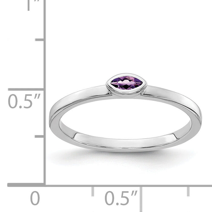 14k White Gold Bezel-set Marquise Amethyst Ring-RM4327