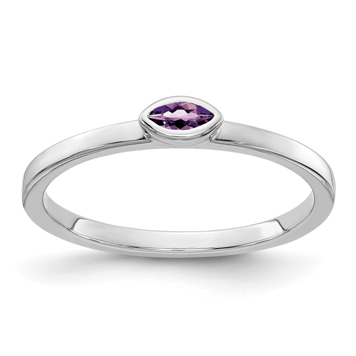 14k White Gold Bezel-set Marquise Amethyst Ring-RM4327
