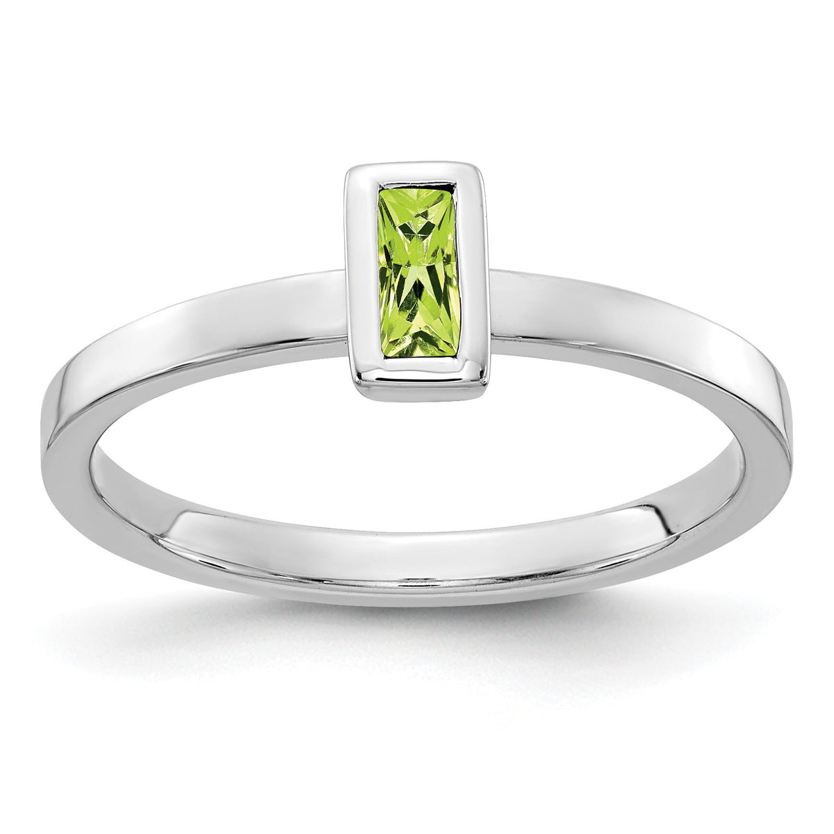 14k White Gold Bezel-set Peridot Ring-RM4329