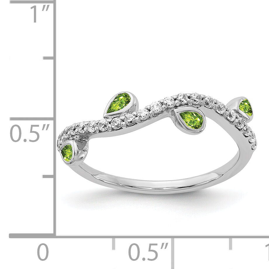 14k White Gold Diamond and Pear Peridot Curved Ring-RM4336