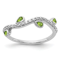 14k White Gold Diamond and Pear Peridot Curved Ring-RM4336