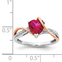 14k Two-tone Diamond and Ruby Heart Twist Ring-RM4337