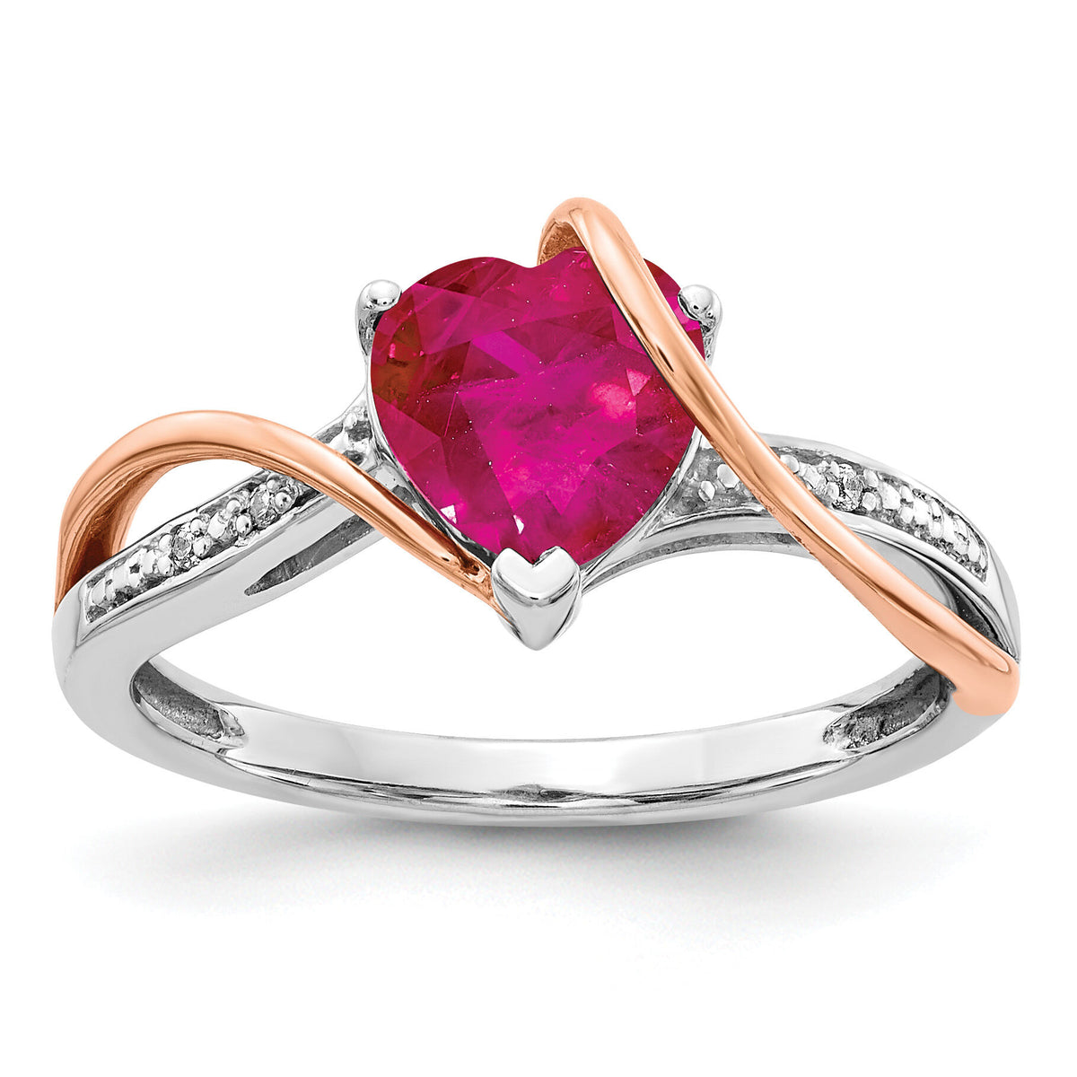 14k Two-tone Diamond and Ruby Heart Twist Ring-RM4337