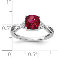 14K White Gold Checkerboard Created Ruby and Diamond Ring-RM4393