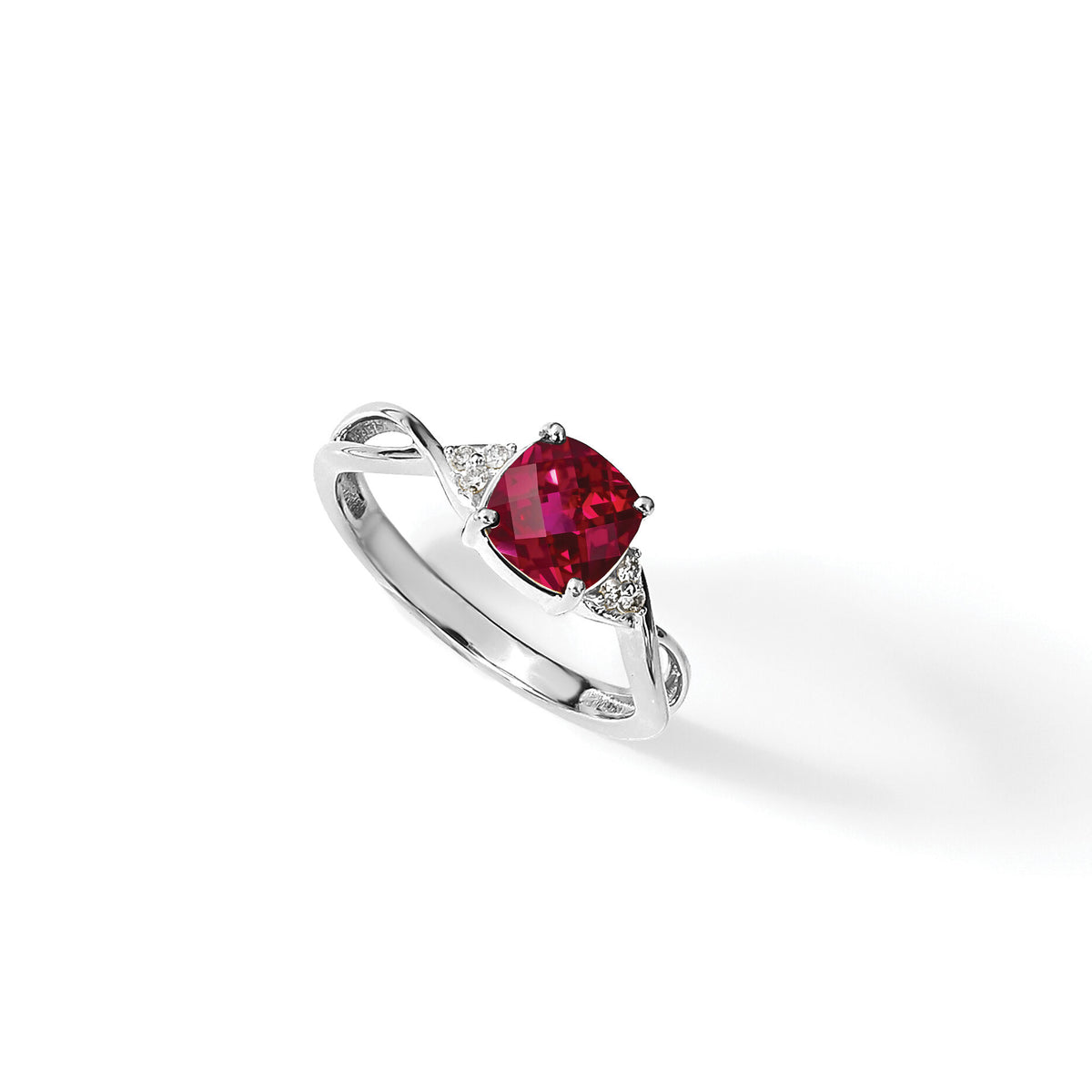 14K White Gold Checkerboard Created Ruby and Diamond Ring-RM4393
