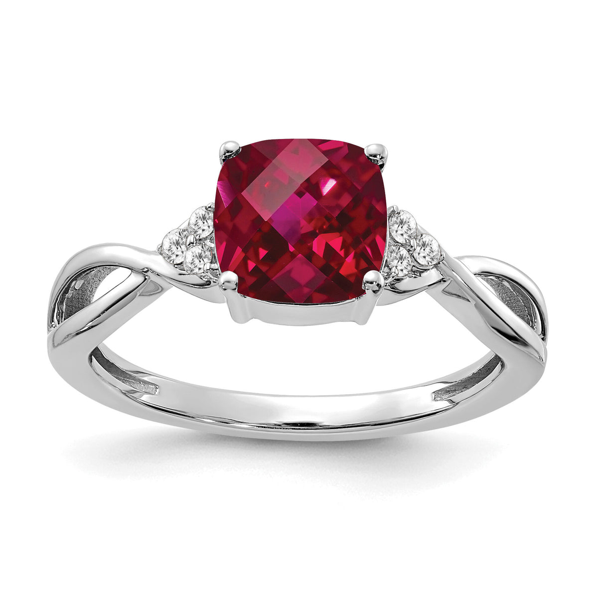 14K White Gold Checkerboard Created Ruby and Diamond Ring-RM4393